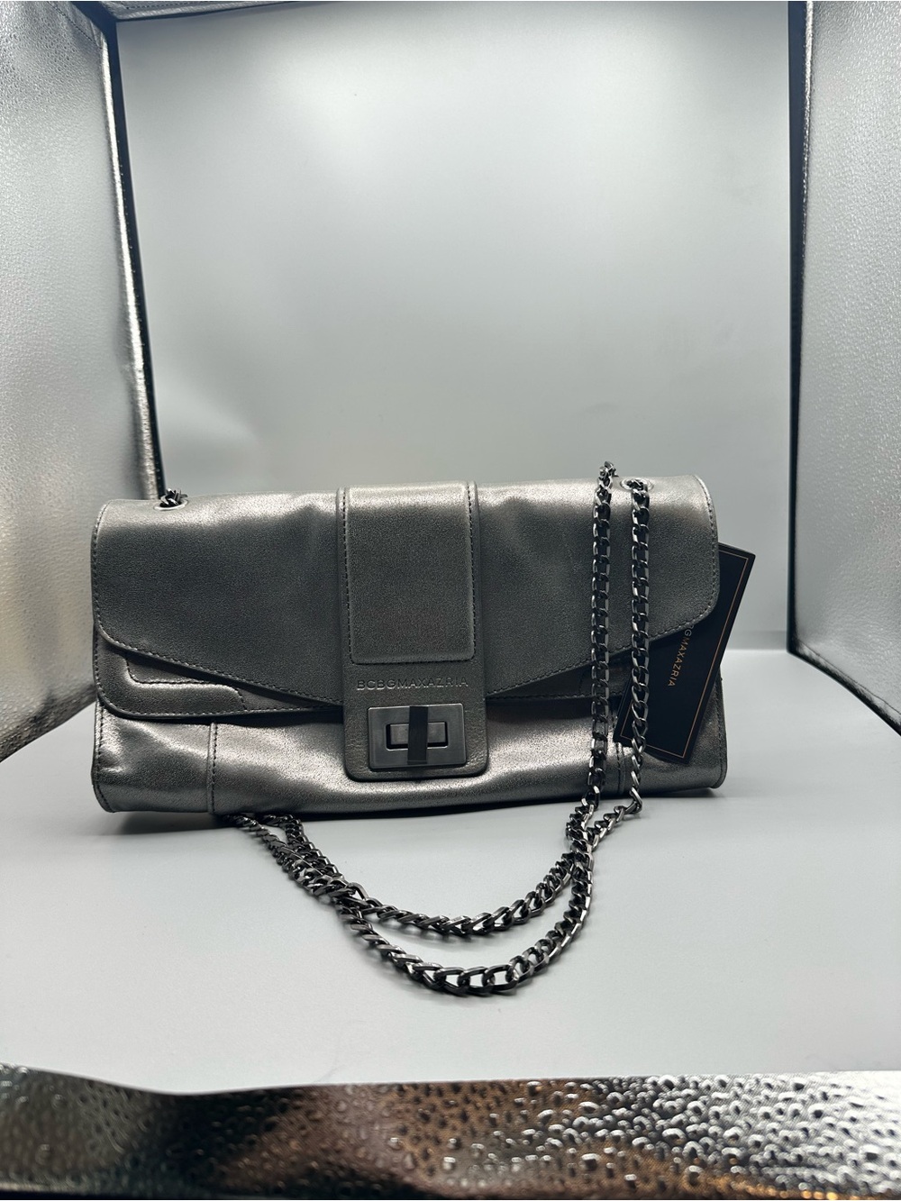 BCBG Metallic Gray Chain Shoulder Bag